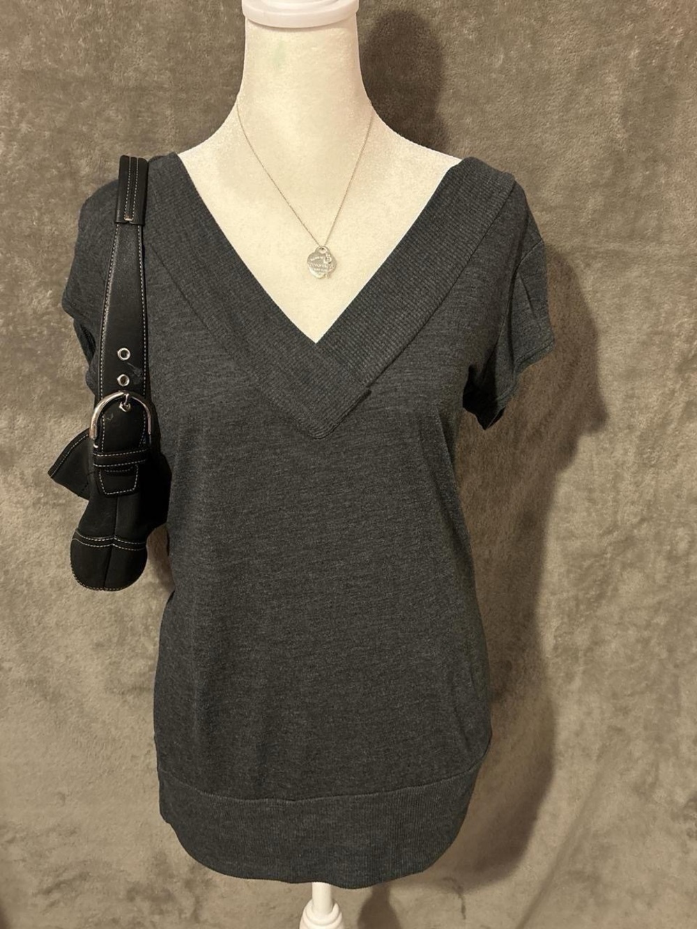 Y2K office siren grey v neck business casual top